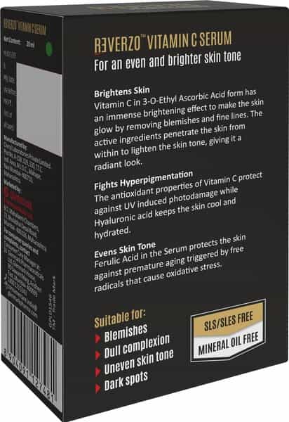 Reverzo Vitamin C Serum With 20% Vitamin C + Hyaluronic & Ferulic Acid - 20 Ml
