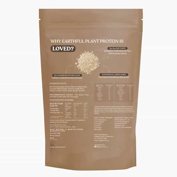 Earthful Plant Protein For Stamina-Madagascar Vanilla - Large Pack | 481 Grams