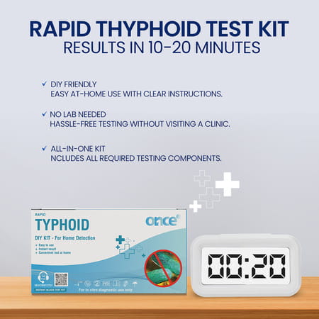 Once Rapid Typhoid Diy Home Detection Kit| 15 Min Instant Blood Test| In-Vitro Diagnostic