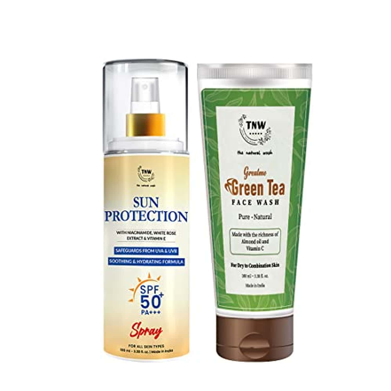 Tnw-the Natural Wash Skincare Combo With Sun Protection Spf 50 Spray & Green Tea Face Wash