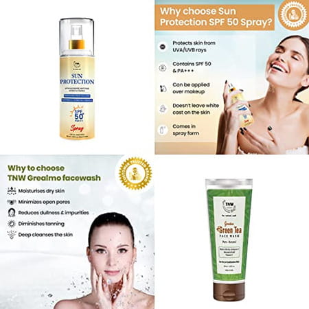 Tnw-The Natural Wash Skincare Combo With Sun Protection Spf 50 Spray & Green Tea Face Wash
