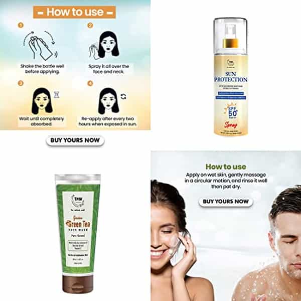 Tnw The Natural Wash Skincare Combo With Sun Protection Spf 50 Spray & Green Tea Face Wash