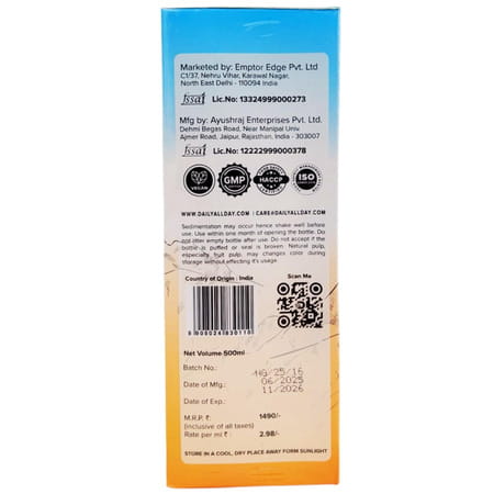 Daily All Day Himalayan Sea Buckthorn Berry Pulp Concentrated Juice 500 Ml X 3