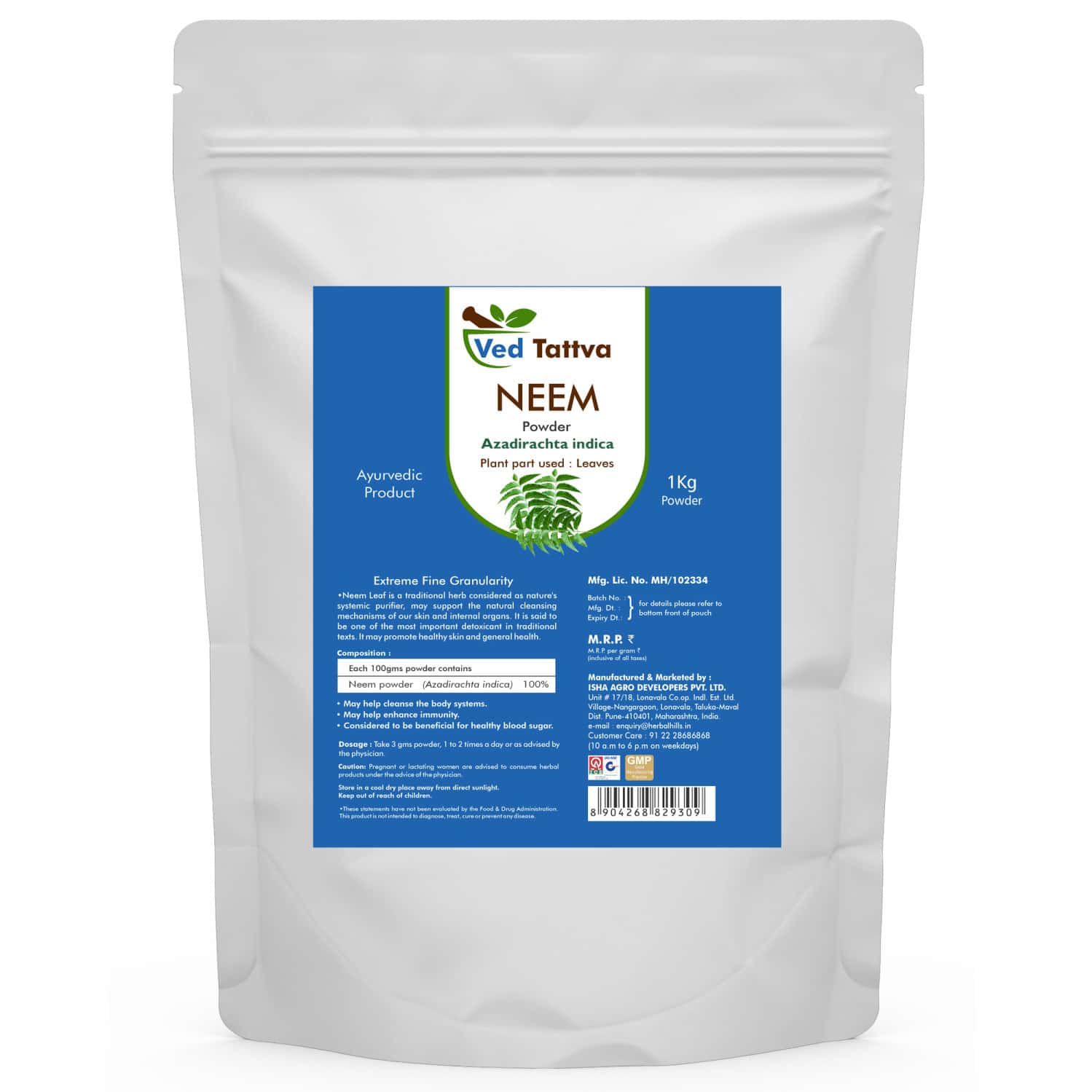 Ved Tattva Neem Powder - 1 Kg Pure Natural Neem Leaves Powder Azadirachta Indica