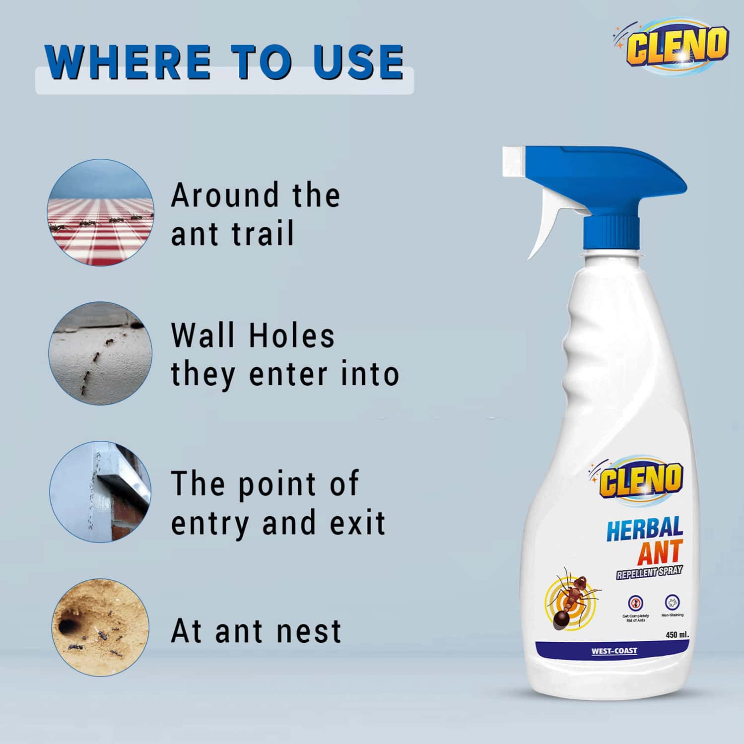 Buy CLENO HERBAL ANT REPELLENT SPRAY 450 ML (READY TO USE) Online