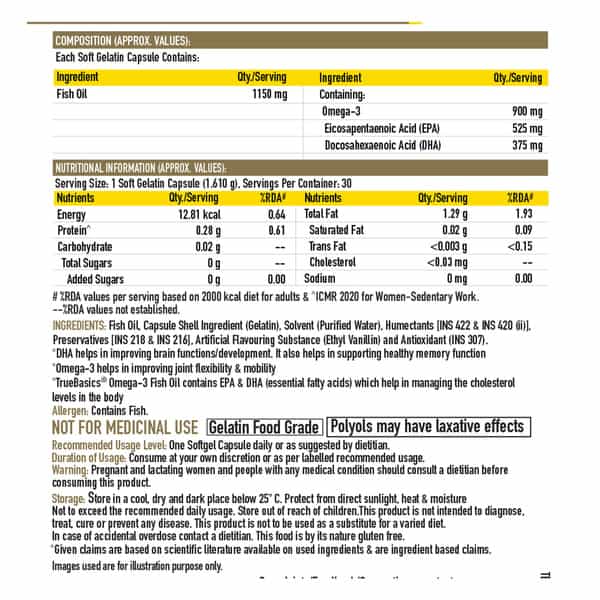 Truebasics Omega 3 Fish Oil Capsules - 30 Capsules
