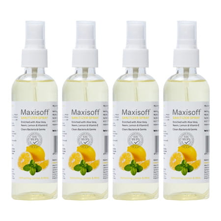 Maxisoft Refreshing Lemon & Mint Sanitizer Spray | Aloe Vera Neem & Vitamin E (120 Ml Pack Of 8)