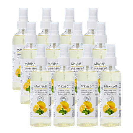 Maxisoft Refreshing Lemon & Mint Sanitizer Spray | Aloe Vera Neem & Vitamin E (120 Ml Pack Of 8)