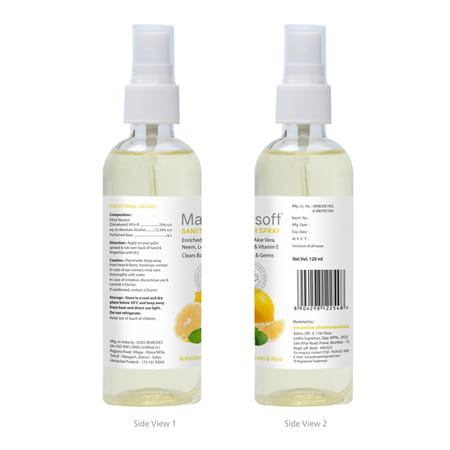 Maxisoft Refreshing Lemon & Mint Sanitizer Spray | Aloe Vera Neem & Vitamin E (120 Ml Pack Of 8)