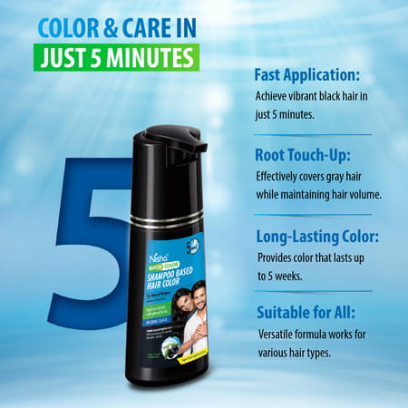 Nisha Quick Hair Color | 5 Minutes Shampoo Hair Colour Original Black 180ml | 5 Weeks Long Lasting