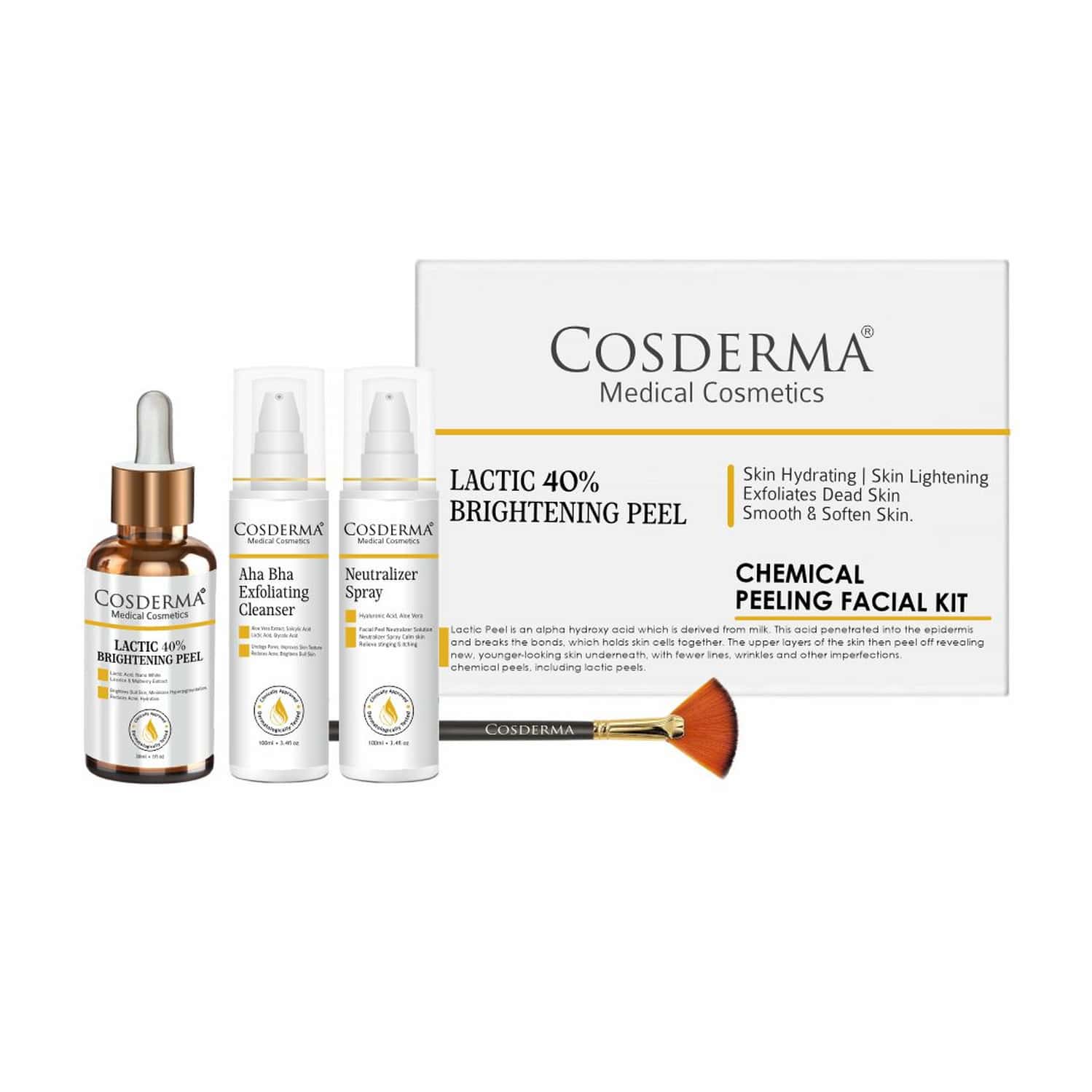 Cosderma Lactic Acid 40% Peel Kit For Professional Cosmetic Skin Smoothing & Texture Care