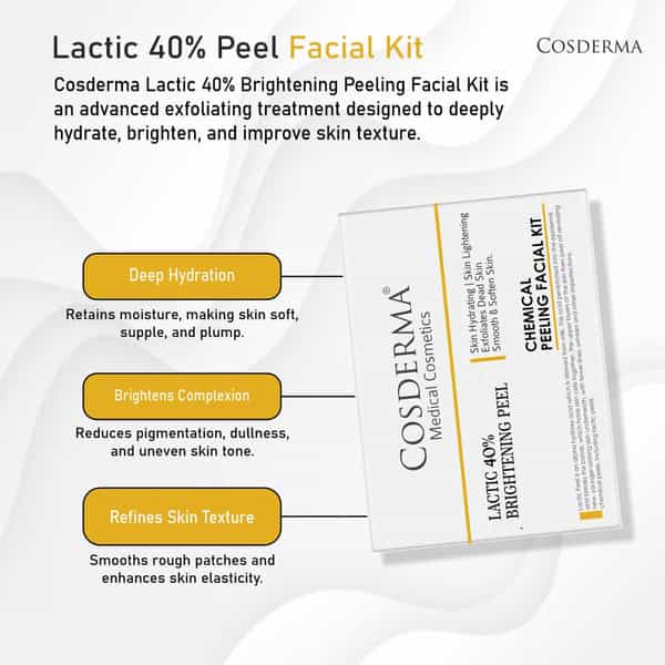 Cosderma Lactic Acid 40% Peel Kit For Professional Cosmetic Skin Smoothing & Texture Care