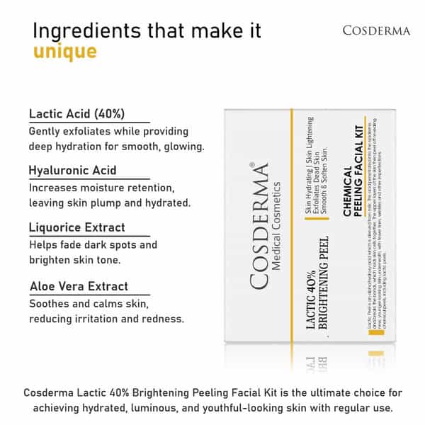 Cosderma Lactic Acid 40% Peel Kit For Professional Cosmetic Skin Smoothing & Texture Care