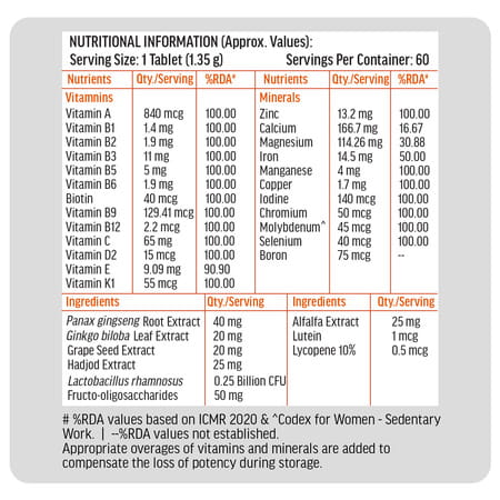 Hk Vitals Multivitamin With Probiotics (120 Tablets) | For Men And Women