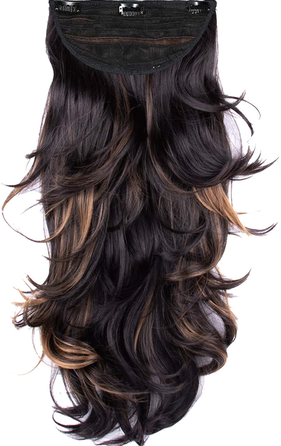 Streak Street Clip-In 18" Out Curl Dark Brown Hair Extensions With Golden Highlights