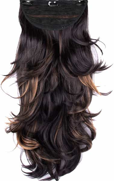 Streak Street Clip-In 18" Out Curl Dark Brown Hair Extensions With Golden Highlights