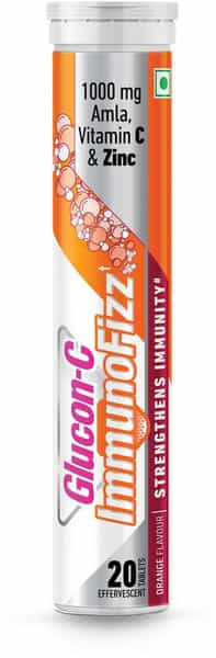 Glucon C Immunofizz - 1000Mg Amla Vitamin C & Zinc For Immunity - 20 Effervescent Tab -Orange