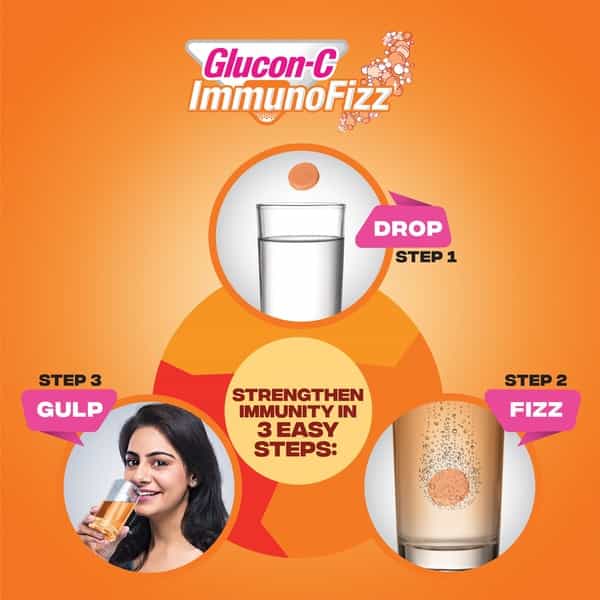 Glucon C Immunofizz - 1000Mg Amla Vitamin C & Zinc For Immunity - 20 Effervescent Tab -Orange