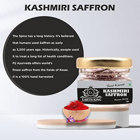 Earth King Pure & Natural A++ Grade Kashmiri Saffron Threads - 1gm