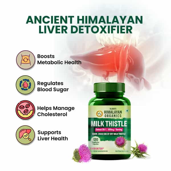 Vlado's Himalayan Organics Milk Thistle Extract Silymarin 800Mg/Serve-120 Veg Capsules