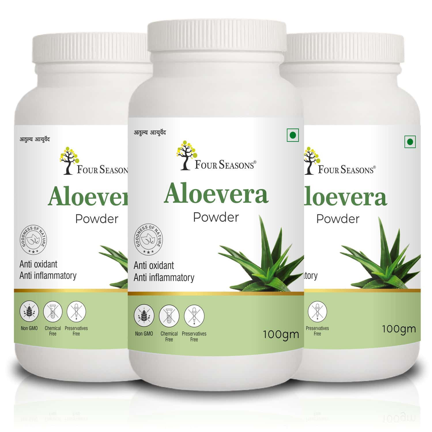 Four Seasons Aloe Vera Powder (Ghritkumari) 100g | For Face And Hair | Skin Care (Pack Of 3)