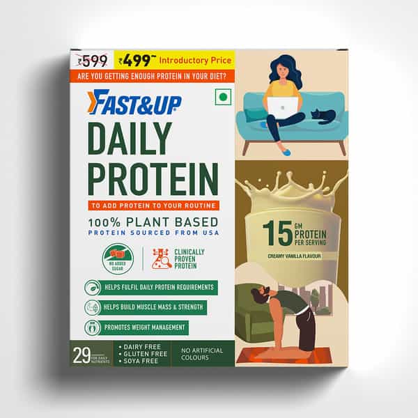 Fast&Up Daily Protein |15G Plant Protein | Fulfils Daily Protein Requirement - Creamy Vanilla