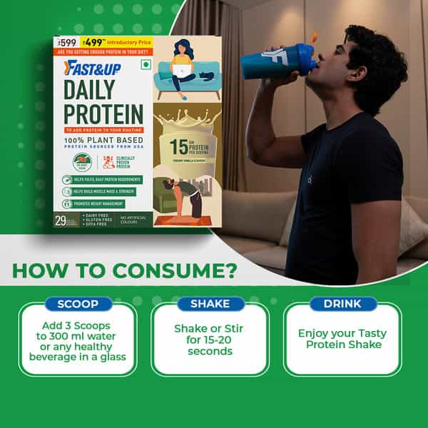 Fast&Up Daily Protein |15G Plant Protein | Fulfils Daily Protein Requirement - Creamy Vanilla