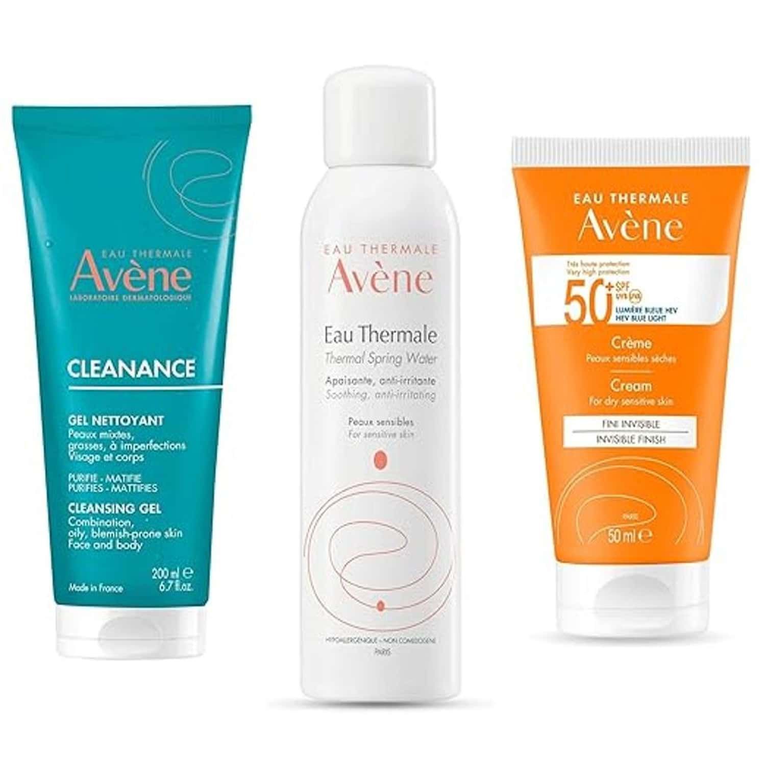 Avene Dry Skin Care Kit With Cleanance Facewash & Thermal Spring Water & Protection Cream