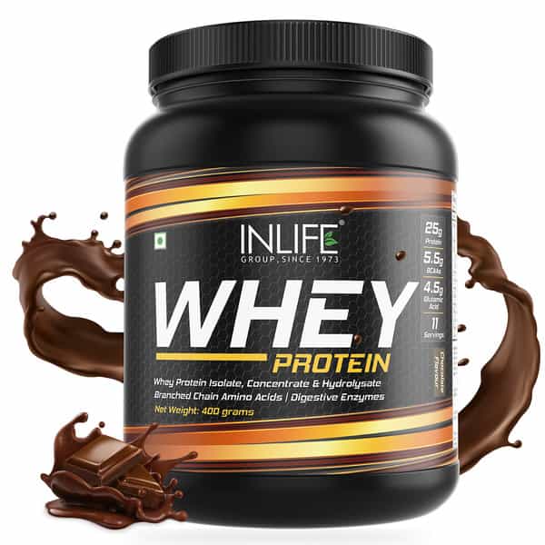 Inlife Whey Protein Powder With Isolate Concentrate Hydrolysate Body Workout - 400 Grams (Chocolate)