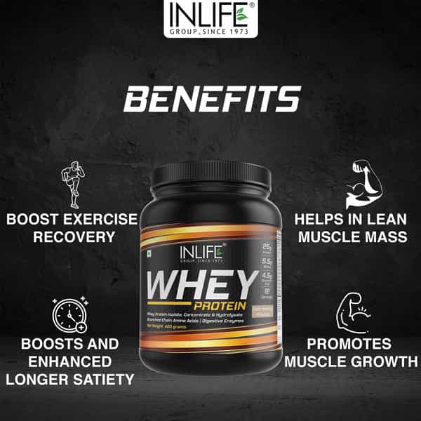 Inlife Whey Protein Powder With Isolate Concentrate Hydrolysate Body Workout - 400 Grams (Chocolate)