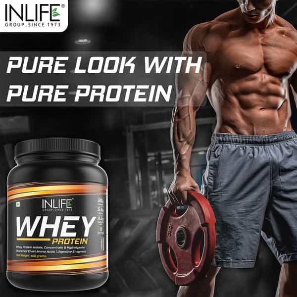 Inlife Whey Protein Powder With Isolate Concentrate Hydrolysate Body Workout - 400 Grams (Chocolate)