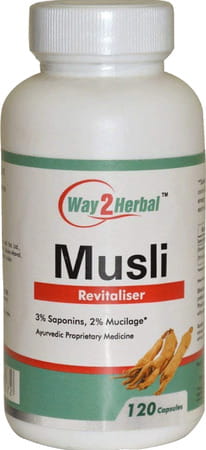 Way2herbal Safed Musli Capsules For Strength & Stamina 250mg - 120 Count - (Pack Of 2)