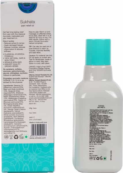 Omved Sukhata Vegan Ayurvedic Pain Relief Massage Oil (Muscles|Joints|Body|Back|Neck & Knee- 200 Ml