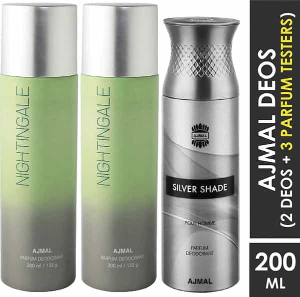 Ajmal 2 Nightingale For Men & Women & 1 Silver Shade For Men Deodorants Each 200Ml Combo Pack Of 3