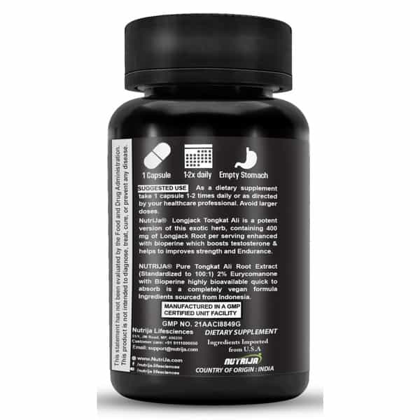 Nutrija Tongkat Ali Extract 400Mg Capsules | Standardized To 100:1 | Active 2% Eurycomanone (120N)