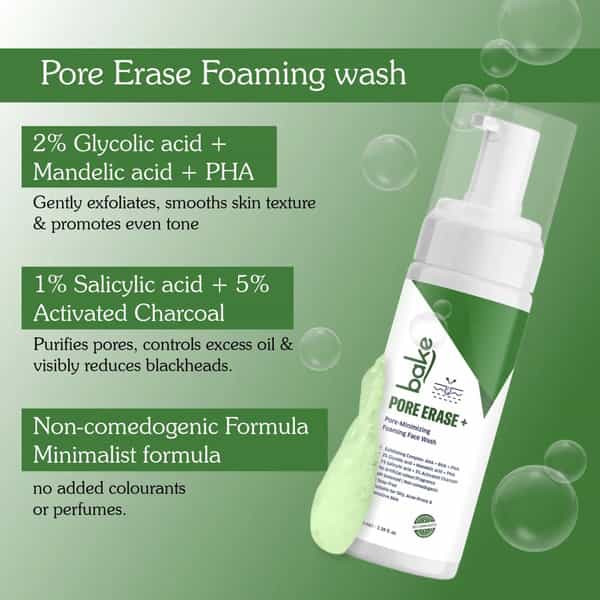 Bake Pore Erase Foaming Face Wash With Glycolic | Salicylic & Mandelic (100Ml)