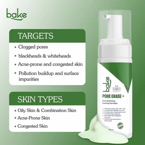 Bake Pore Erase Foaming Face Wash With Glycolic | Salicylic & Mandelic (100Ml)