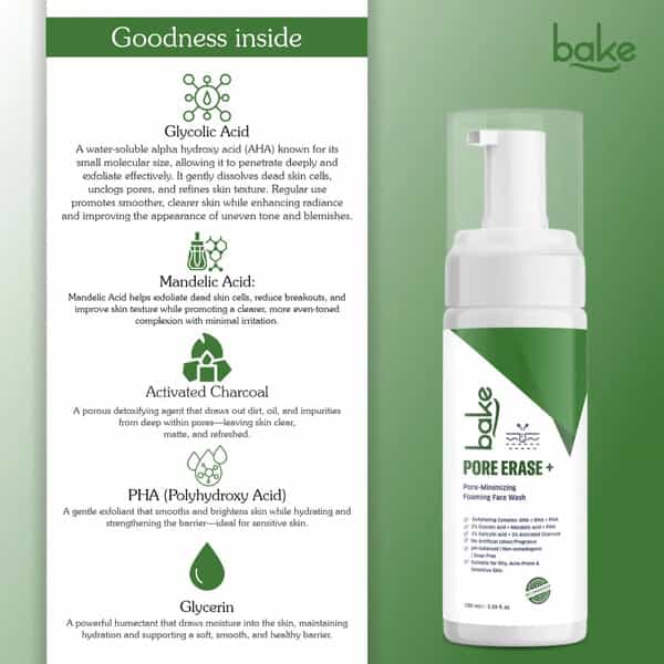 Bake Pore Erase Foaming Face Wash With Glycolic | Salicylic & Mandelic (100Ml)