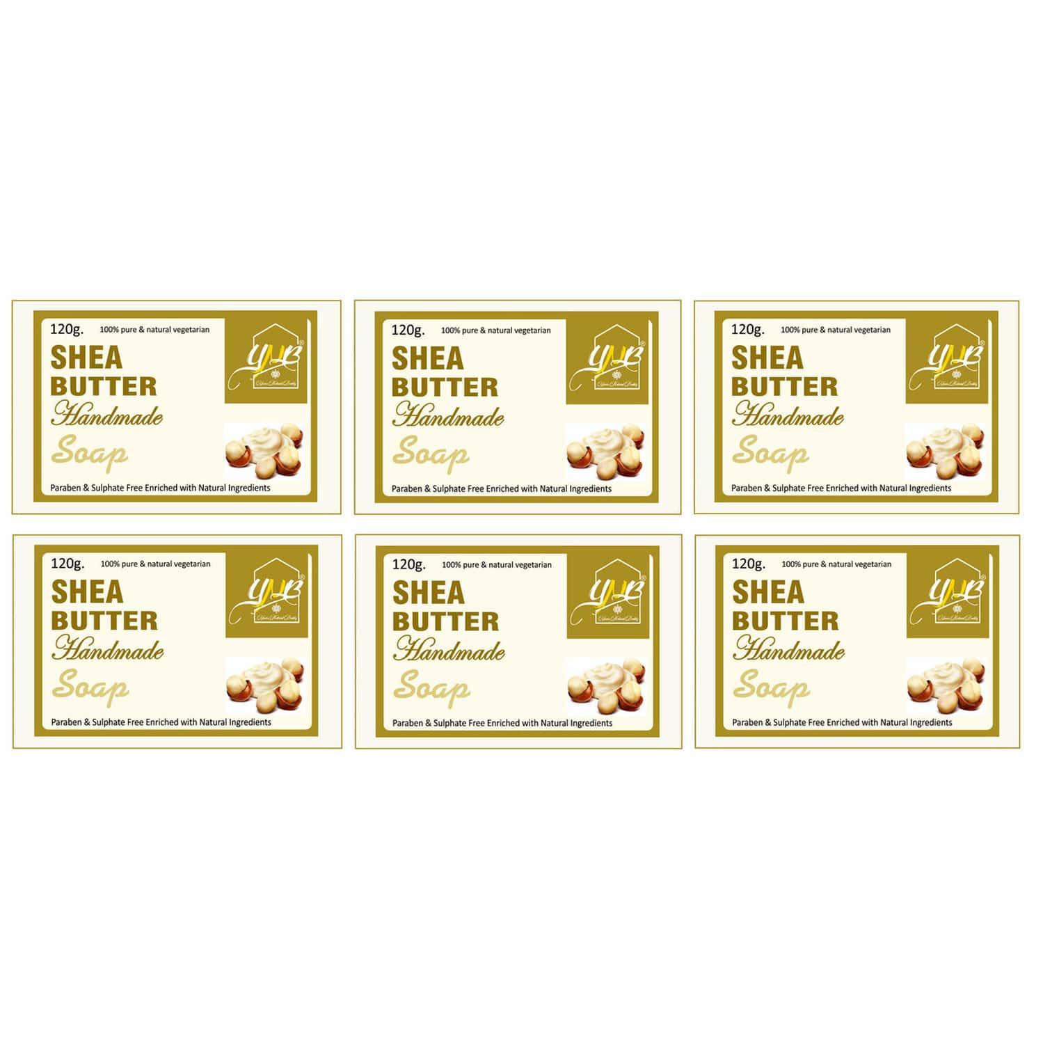 Ynb Yours Natural Buddy Organic Shea Butter Handmade Sls & Paraben Free Soap 120g (pack Of 6)