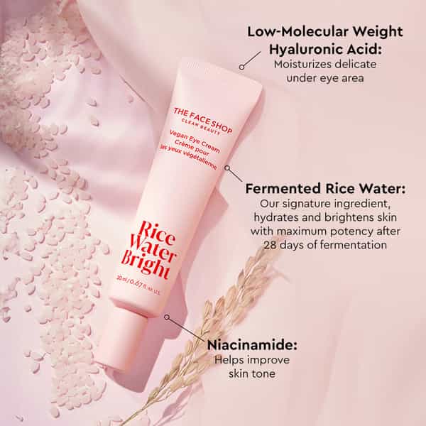 The Face Shop Rice Water Eye Cream | Niacinamide | Brightens Moisturizes Under Eye - 20Ml