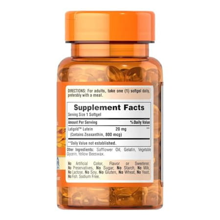 Puritan's Pride Lutein 20 Mg With Zeaxanthin Softgels | Supports Eye Health | 120 Count