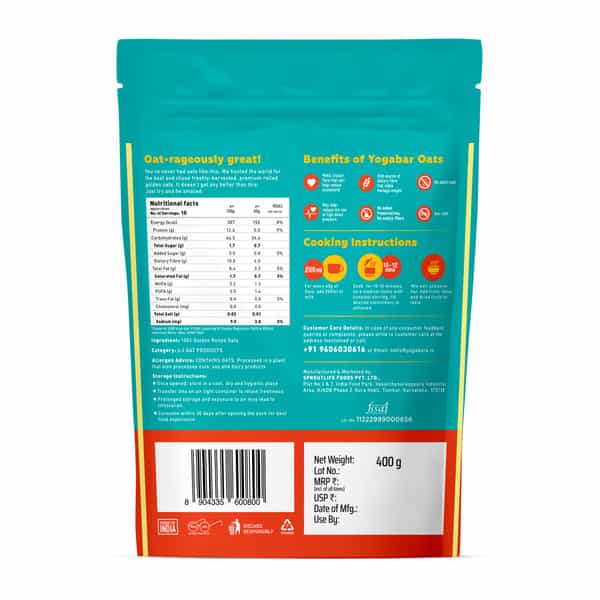 Yoga Bar Super Oatmeal - 100% Premium Golden Rolled Oats 400 Gm