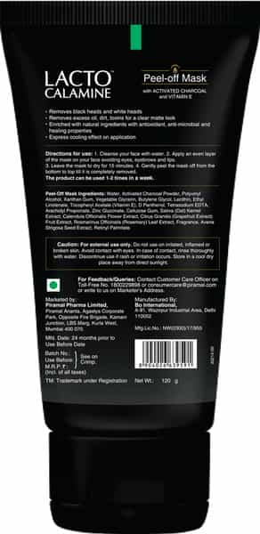 Lacto Calamine Peel Off Mask With Activated Charcoal And Vitamin E Deep Pore Cleansing 120 Gm