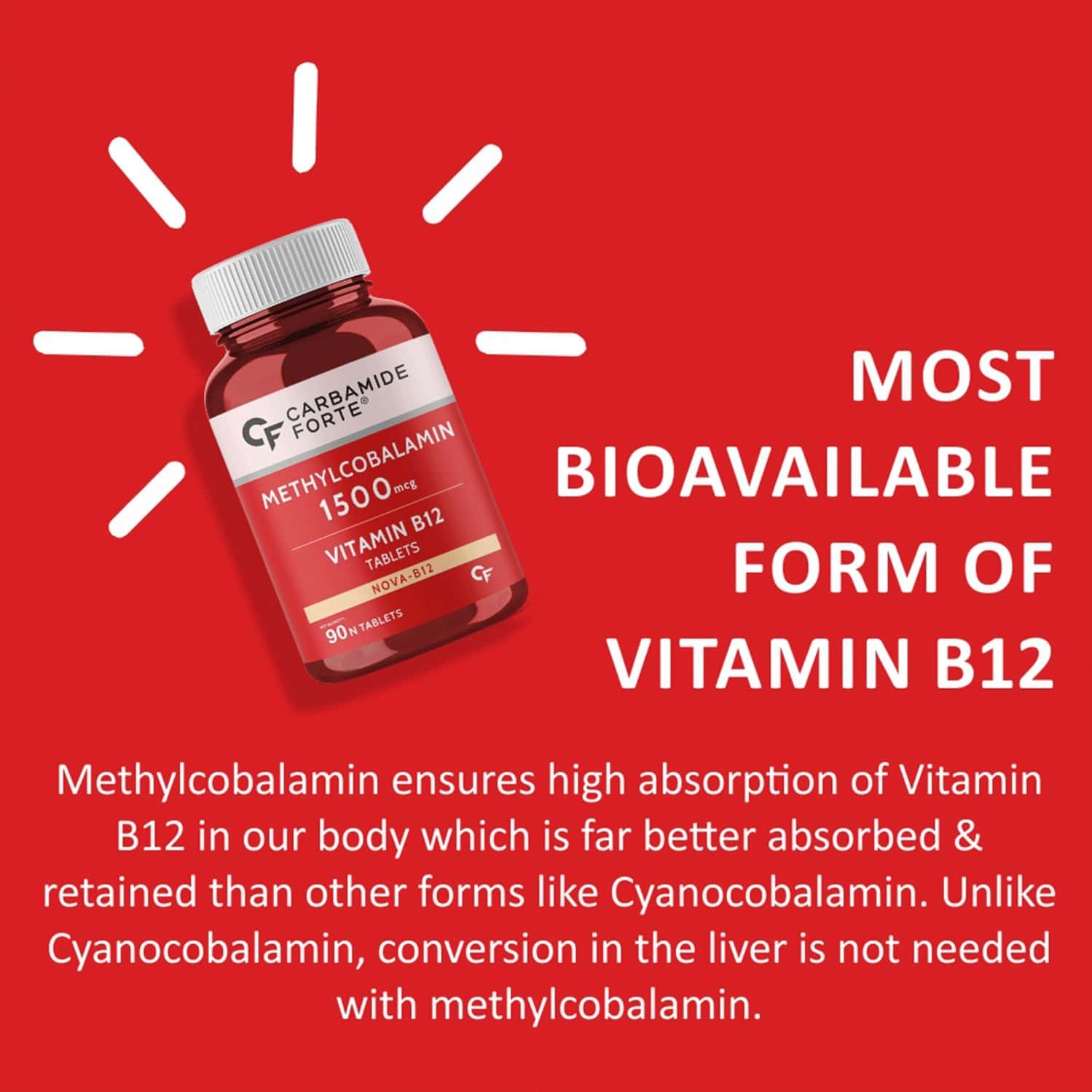 Buy CARBAMIDE FORTE METHYLCOBALAMIN VITAMIN B12 SUPPLEMENT 1500MCG 90