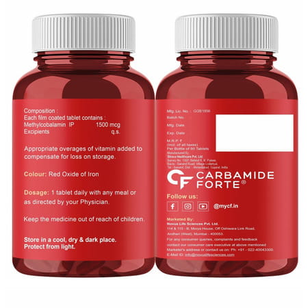 Carbamide Forte Methylcobalamin Vitamin B12 Supplement 1500mcg - 90 Veg Tablets