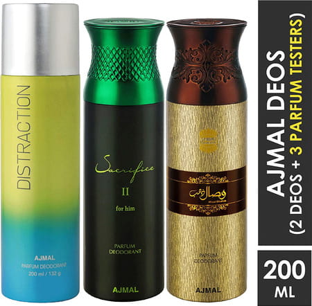 Ajmal 1 Distraction Unisex 1 Sacrifice Ii Men & 1 Wisal Dhahab Men Deo Each 200ml Combo Pack 3