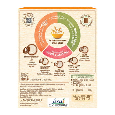 Nestle Cerelac Wheat | No Refined Sugar & No Preservatives | 6 To 24 Months | 300 Gm