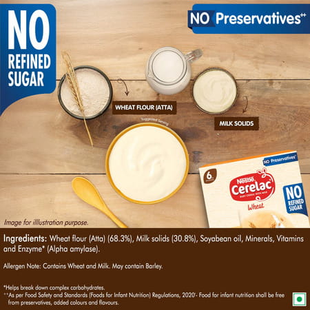Nestle Cerelac Wheat | No Refined Sugar & No Preservatives | 6 To 24 Months | 300 Gm