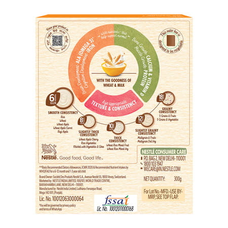 Nestle Cerelac Wheat | No Refined Sugar & No Preservatives | 6 To 24 Months | 300 Gm