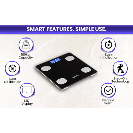 Venus (India) Electronic Digital Personal Bathroom Weight Machine | Upto 180kg | Eps-6399-New-Black